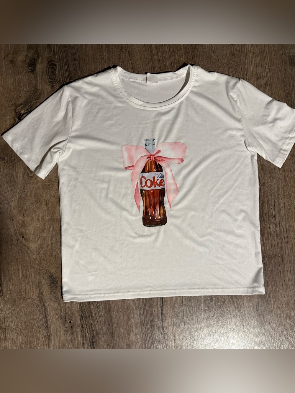 SHEIN White Short-Sleeve Tee with Pink Bow Bottle Graphic